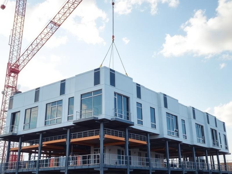 Modular building components being placed on site